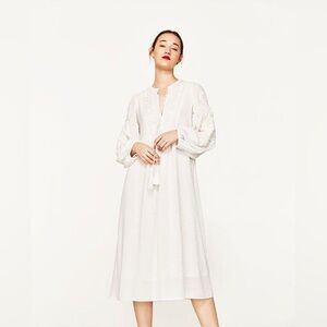 Zara Elegant White Long Sleeve Dress